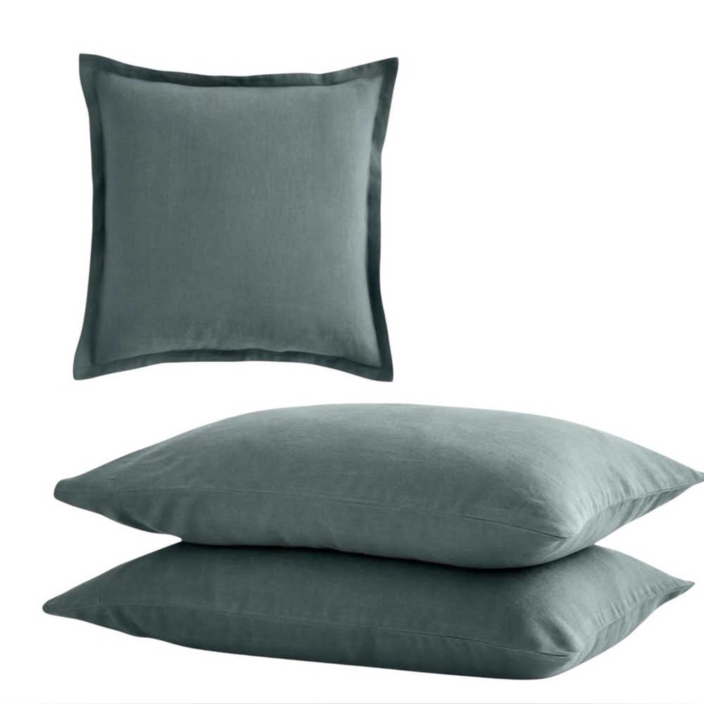 Quince European Linen Euro Sham - Ocean 26x26 and 2 King Pillowcases NWT